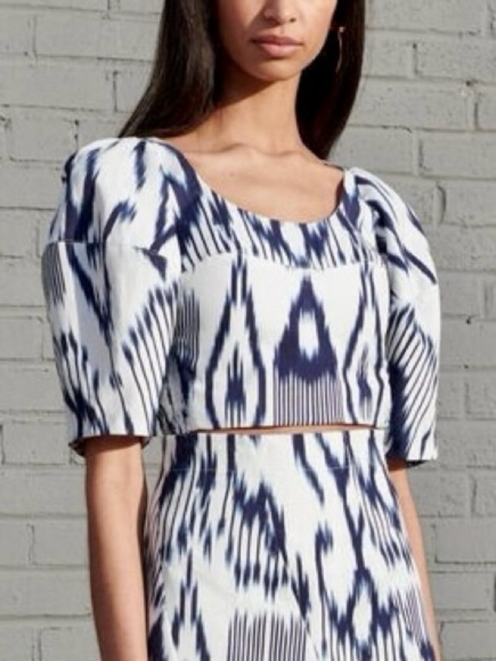 NWT Rebecca Taylor ‘Short Sleeve Ikat Linen Top’ in “Snow Comb / Navy” Size 12